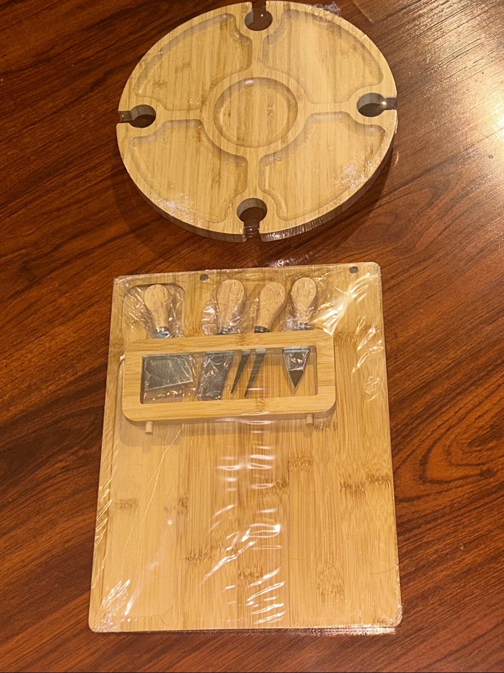 New Bamboo Wine Picnic Table & Charcuterie Boards Bundle of 2 Set